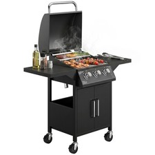 Image of Outsunny 3 Burner Gas Grill 8.7 kW Portable Barbecue Trolley w/ Shelves