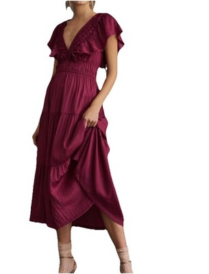 NWT Anthropologie Ruffled Tiered Midi Dress, 3X fuchsia raspberry color $170