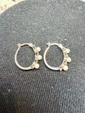 Sterling Silver 925 Pearl Hoop Earrings Small...