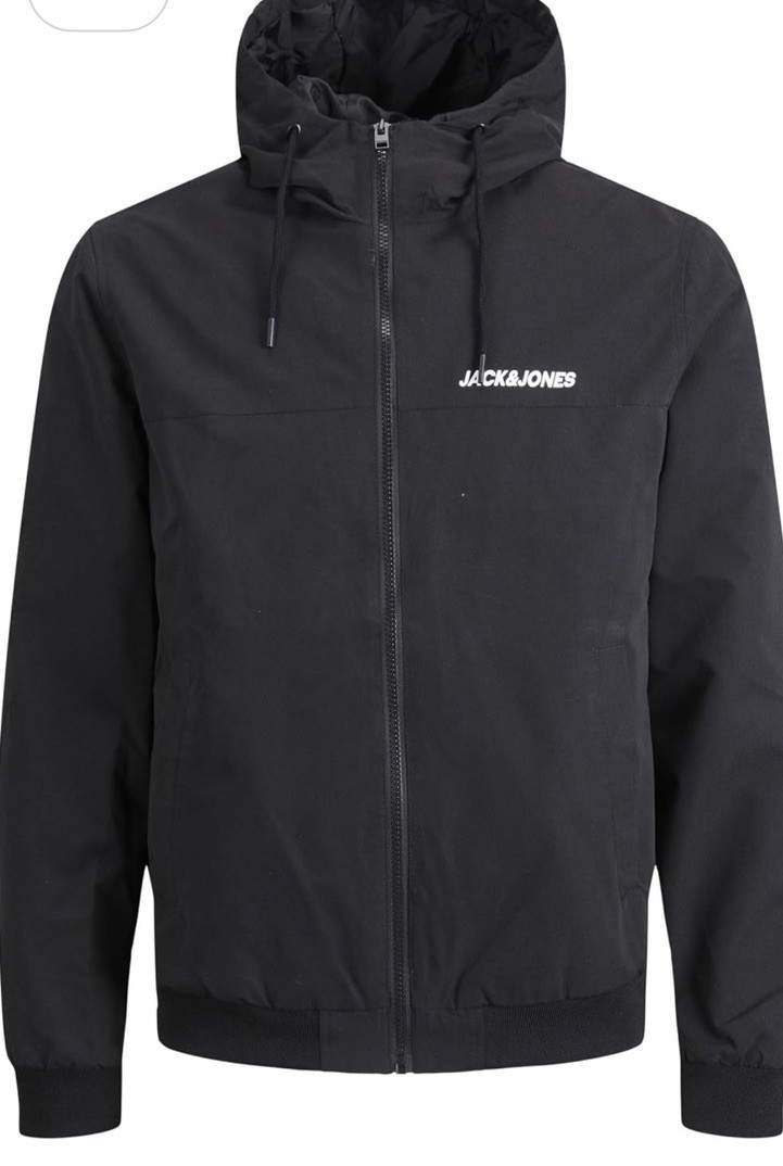 Jack and Jones Black Bomber Hooded Jacket Size Large Rrp £45 lightweight