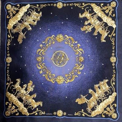 HERMES US Duty Paid Petit Carre 45 Seidentuch COSMOS by Philippe Ledoux Blue
