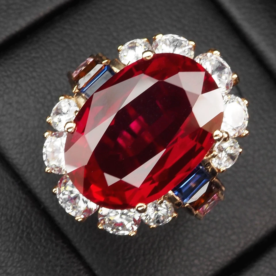 Precioso anillo hecho a mano de oro rosa de plata de ley 925 de 18 quilates raro espinela roja sangre Foto 2 de 4