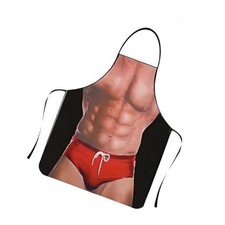 Hilarious Muscle Man Apron for Men - Adjustable Waterproof BBQ Red Swim Trunks