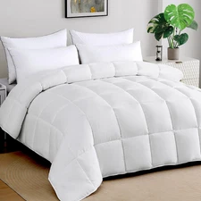 Oversized King Comforter 120x120 Lightweight Down Alternative All Season White