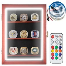 Championship Ring Display Case RGB LED - 9 Ring Large Baseball Ring Display C...