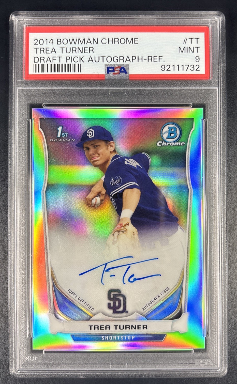 2014 Bowman Draft Chrome Draft Pick Autographs Trea Turner Refractor PSA 9 #TT