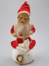 Vintage Christmas 1950s Sitting Rubber Face Santa Claus 13  Japan Felt MCM