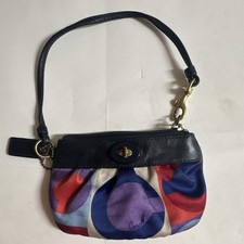 Coach Multicolor Geometric Zip-Top Wristlet Bag Wrist Strap Lined Gold