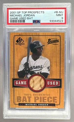 93044523 Michael Jordan 2001 SP Top Prospects #B-MJ Game Used Bat Patch PSA 9