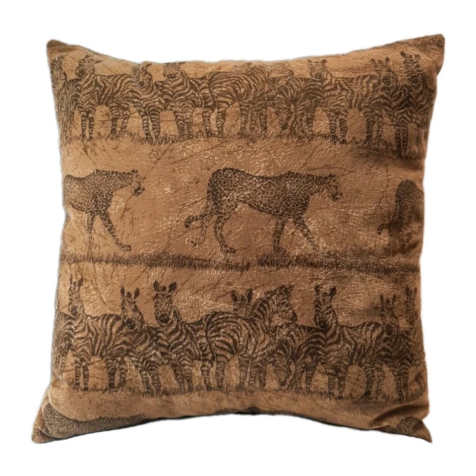 VTG Velvet Velour African Safari Cheetah Zebra Decorative Throw Pillow 16"×16" - Image 2 of 4