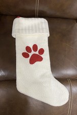 Wondershop Thick Knit Christmas Stocking Ivory Color With Red Dog Paw Print 18  