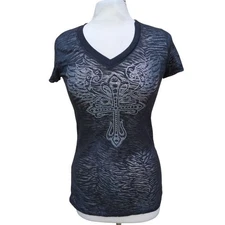 Otomix Black Semi-Transparent Burnout Sequin V-neck, Shredded Back- Large