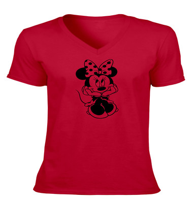 Cartoon Classic Minnie Unisex Vneck T-Shirt Print Tee Mouse Sitting Waiting