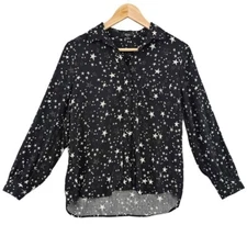 Rails Womens S Noemi Long Sleeve Button Up Starry Print Shirt in Black Galaxy