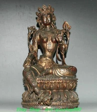 11''Old Tibet Bronze Gilt Green Tara Mahayana Buddhism Goddess Buddha Statue