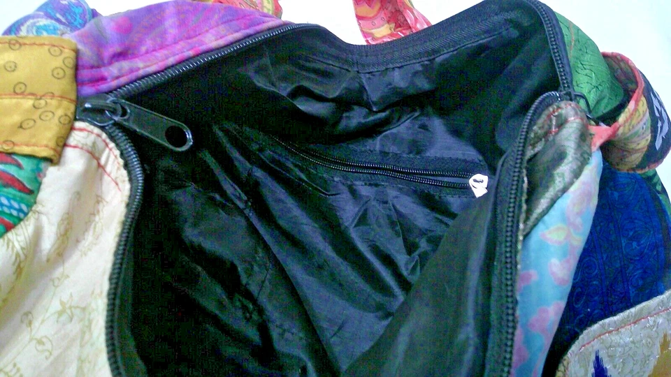 Silly Yeti Boho Hippie Duffle Bag w/ Strap Multicolor Patchwork Pattern 16x12x9 - Image 4 of 4