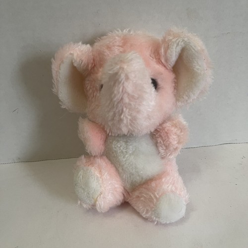 Peluche sonaglio elefante bambino Russ vintage Corea 6" rosa peluche - Foto 9 di 9