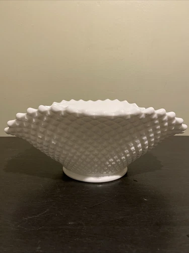 Vintage Large Oval Bowl Westmoreland White  Milk Glass Scalloped English Hobnail