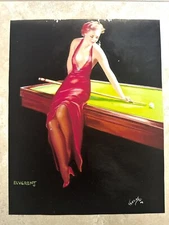 GIL ELVGREN 1920 Era Two Cushion  11 x 14" Sexy Billiard Pool Man Cave Pinup Art