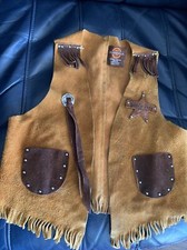 Vintage John R. Craighead Leather Vest Star Studded Fringe Kids Size M