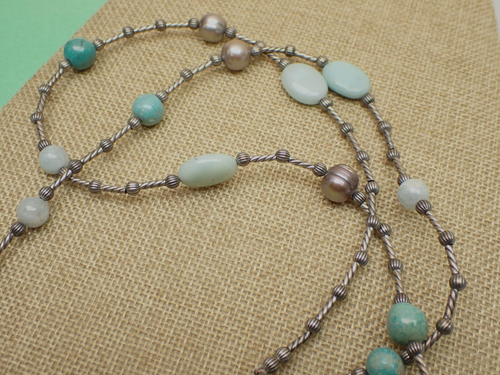 Collar de cuentas de calcedonia 36" Carolyn Pollack Relios plata 925 turquesa 54,2 g - Imagen 13 de 16