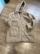 New Andrew Marc Teddy Sherpa Fleece Long Jacket Beige Size Large Uk 14 - 18