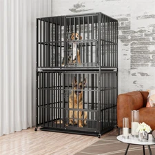 XL L Pet Stackable Open Top Heavy Duty Dog Metal Cage Kennel Crate w Tray Caster