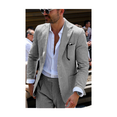 Men Seersucker Suit Black Striped Beach Casual Groom Tuxedo Wedding Prom  Party | eBay