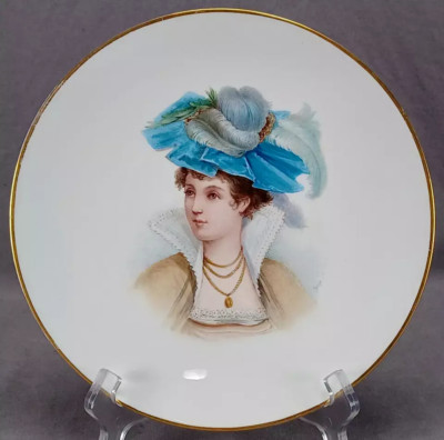 19th Century Paris Hand Painted Signed Georges Poitevin Renaissance Lady Plate A