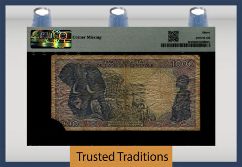 TT PK 16 1986 CENTRAL AFRICAN REPUBLIC 1000 FRANCS ELEPHANT PMG 15 CHOICE FINE - Picture 2 of 2