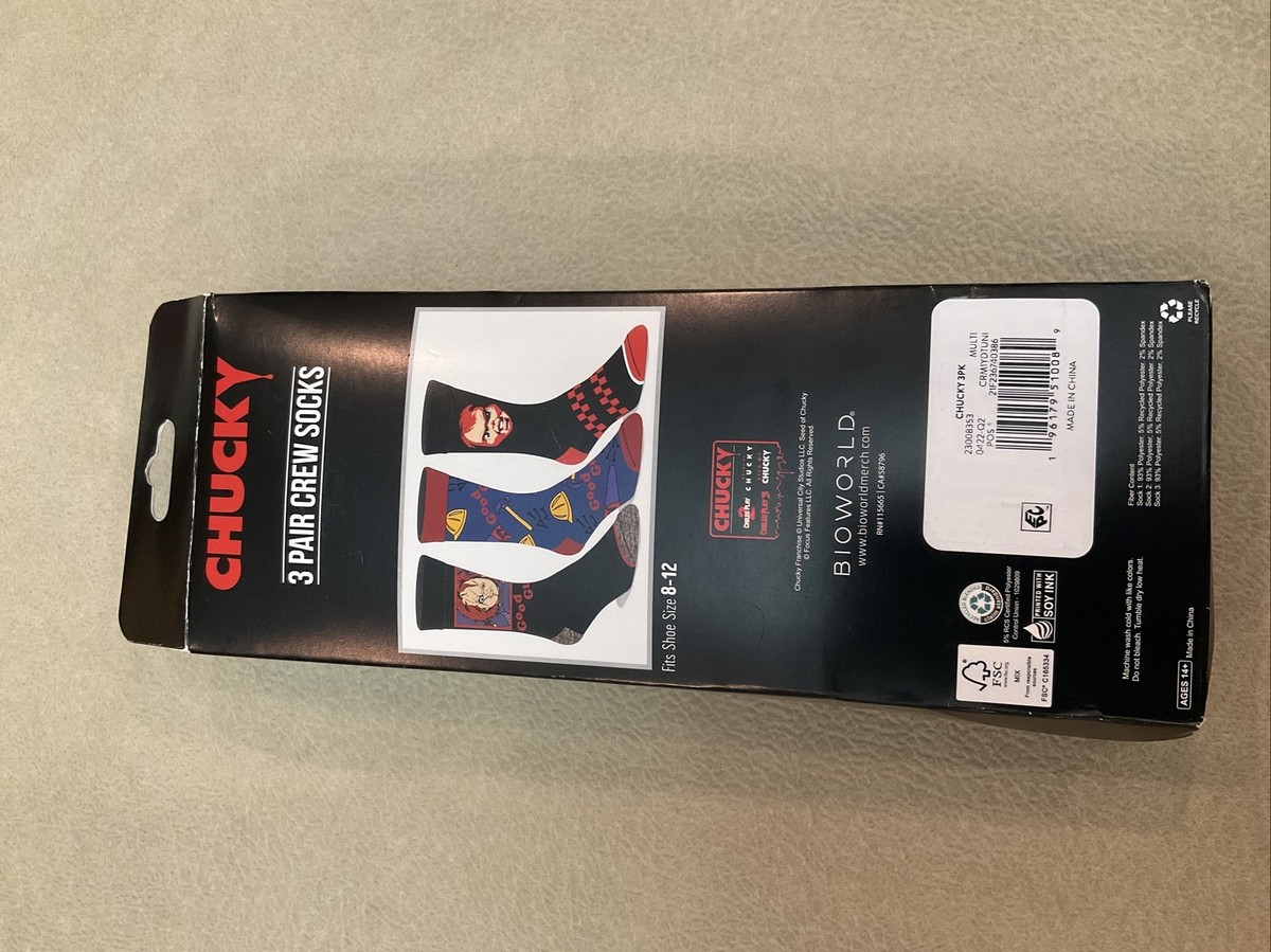 Chucky Socks Mens Sock Horror Themed Fits Shoe Size 8-12 Gift Box