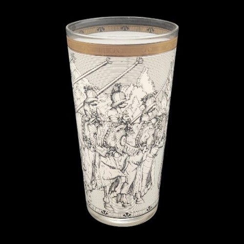 MCM Cera Camelot Medieval Knights Tumbler Highball Collins Glass 22K Gold Trim - Picture 4 of 8