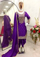 Latest New Chinnon Silk Purple Top Dhoti With Dupatta For Reception Wear