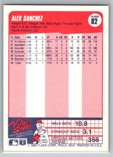 Alex Sanchez 1990 Fleer BASEBALL #92 Toronto Blue Jays - Picture 2 of 2