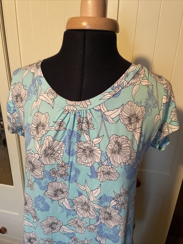 BM Casual Pre Loved Aqua Blue Floral Jersey Ladies Stretch T Shirt UK Size 10 - Picture 2 of 8