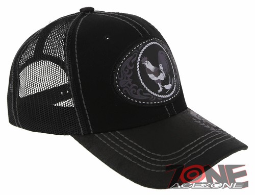 NEW! COCK ROOSTER FIGHT MESH TRUCKER SNAPBACK BASEBALL CAP HAT BLACK - Picture 3 of 4