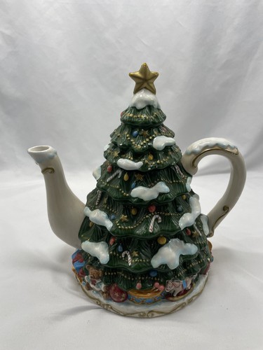 Tree Teapot Hand-painted Flowers Inc Balloons Christmas - Picture 3 of 9
