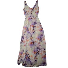 Show Me Your Mumu Small Beige Floral Sheer Lined Maxi Straps VNeck Dress