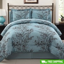 Leaf Reversible Bed in a Bag Set 8-Piece Queen Microfiber Bedding Comforter Set