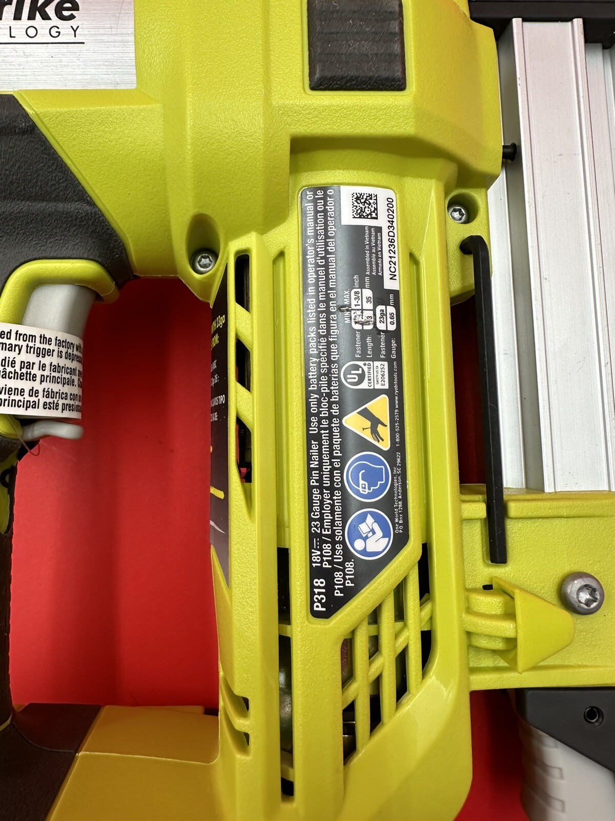 Ryobi P318 ONE+ 18V Cordless AirStrike 23Gauge 13/8 in. Pin Nailer