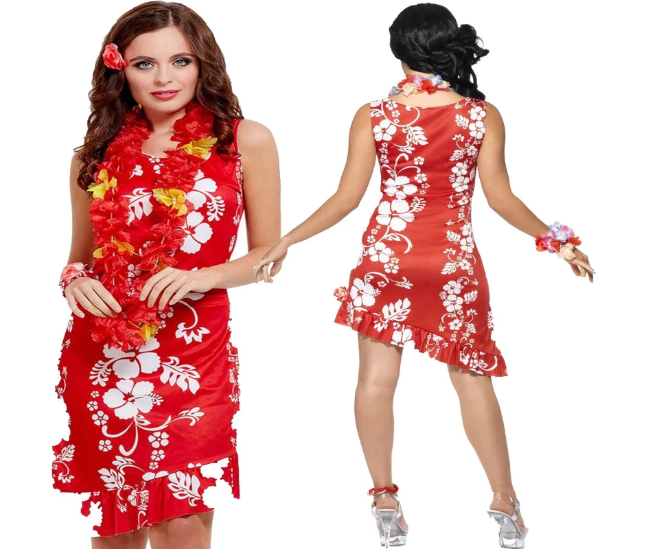 Smiffys Hawaiian Damen Kostüm Komplettset Fancy Dress Rotes Outfit UK 12-14 - Bild 1 von 1