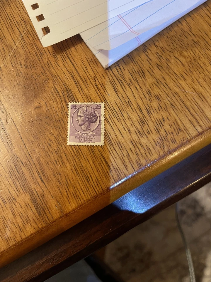 Italia, 25 liras, sello postal italiano, postal réplica italiana Foto 2 de 2