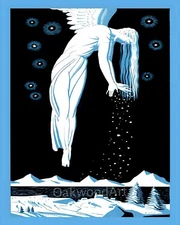 Art Deco Christmas Angel by Rockwell Kent, Snowy Scene, Vintage Art Reprint