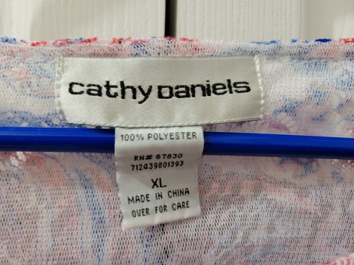 Cathy Daniels Red White Blue Paisley Blouse Layered Tank Elastic Hem Womens XL - Picture 8 of 12