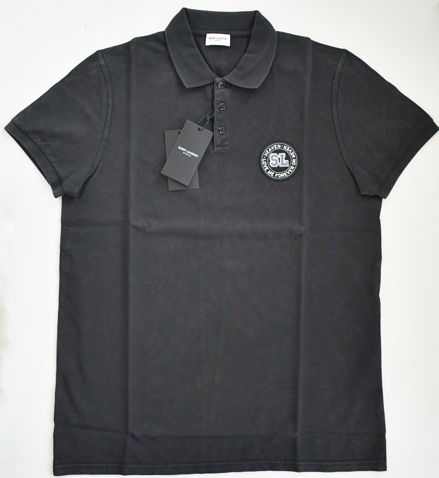 Nuova polo Saint Laurent Paris *LOVE ME FOREVER AND NEVER* nera in cotone S M