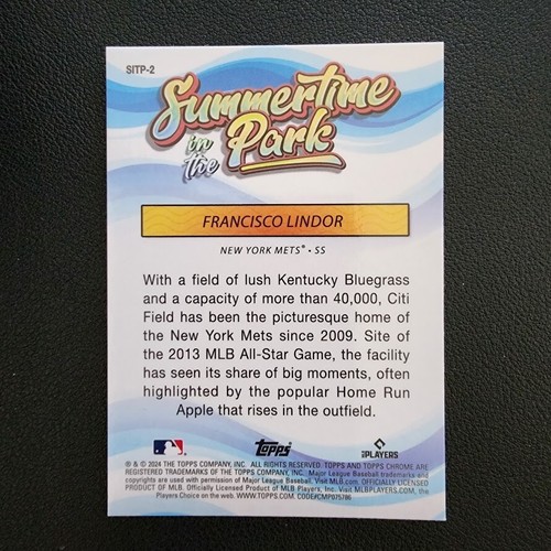 2024 Topps Chrome FRANCISCO LINDOR Summertime In the Park Mets #SITP-2 - Picture 2 of 2
