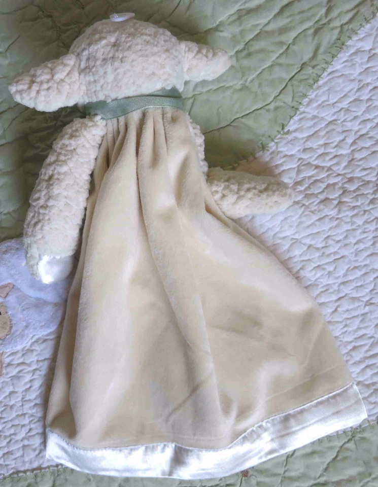 Bearington Baby Collection Sherpa Lamb Green Bow Baby Security Blanket Lovey Toy - Image 2 of 3