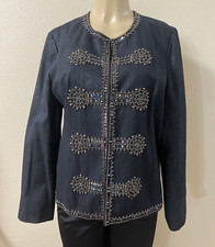 Women s Chico s Dark blue Speckled Embellished Jacket Size 2 Or 12-14