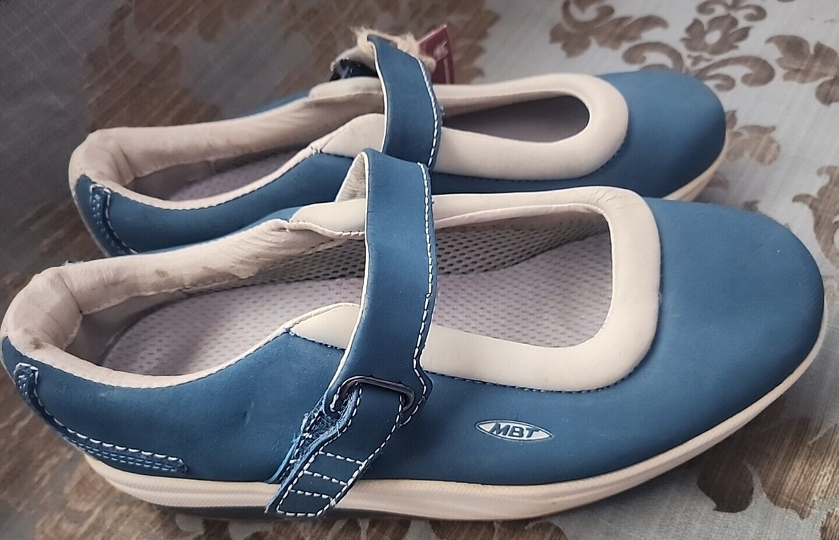 MBT Sirima Mary Jane Rocker Shoes Blue Tan Suede US Women's Size