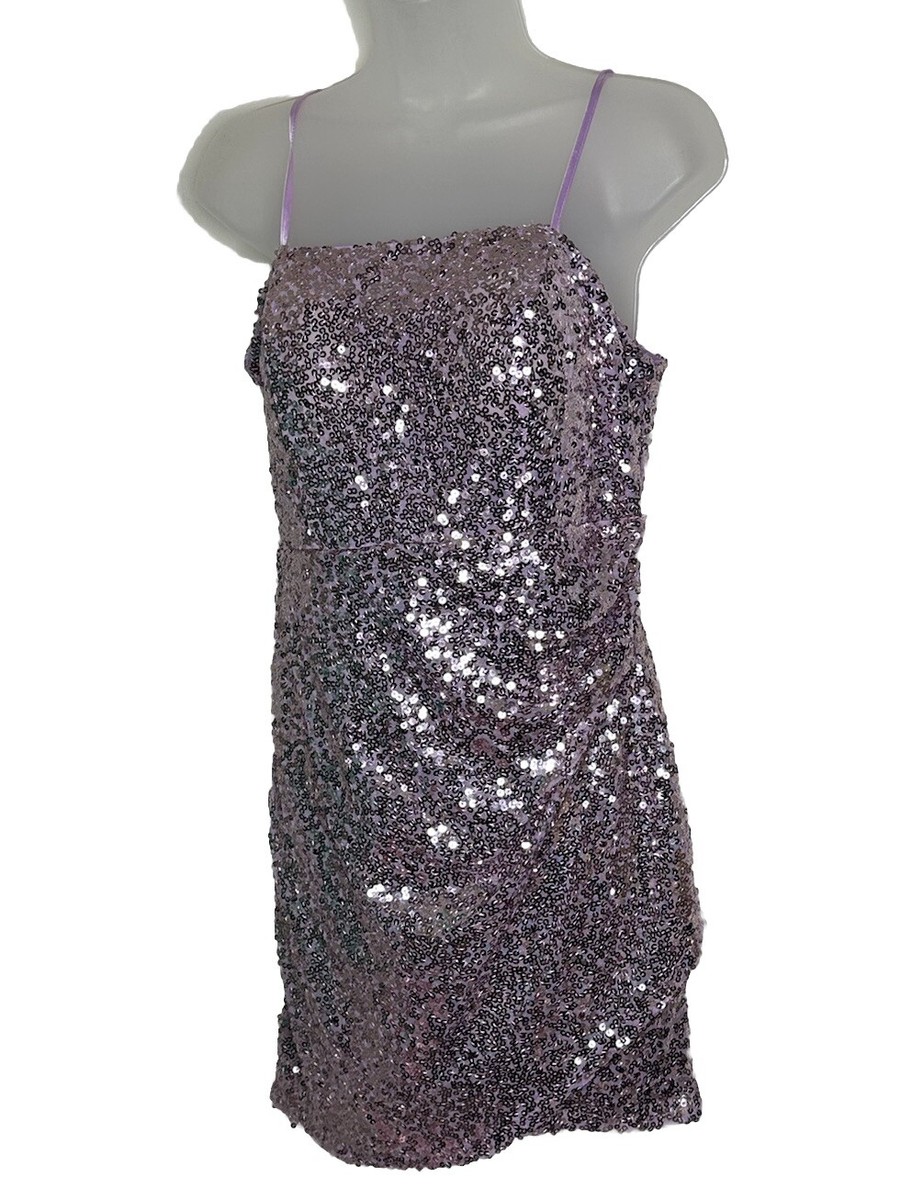 Crystal Doll Sequin Mini Dress Juniors Size Large Purple Party Semi Formal  Prom